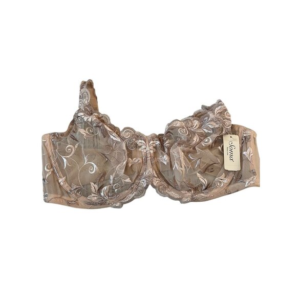 Soma Intimates Lace Unlined Bra Women's Size 42C Nude Floral Mesh Lingerie NWT - Picture 1 of 5